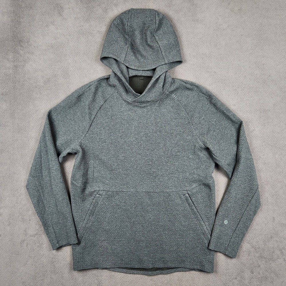 Lululemon At Ease Hoodie Mens Medium Dark Gray Textured Knit Pullover Sweatshirt